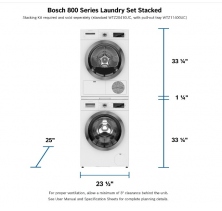 Bosch 3-Pc Stackable WAW285H2UC Washer, WTG865H4UC Electric Dryer, & WTZ20410UC Stacking Kit
